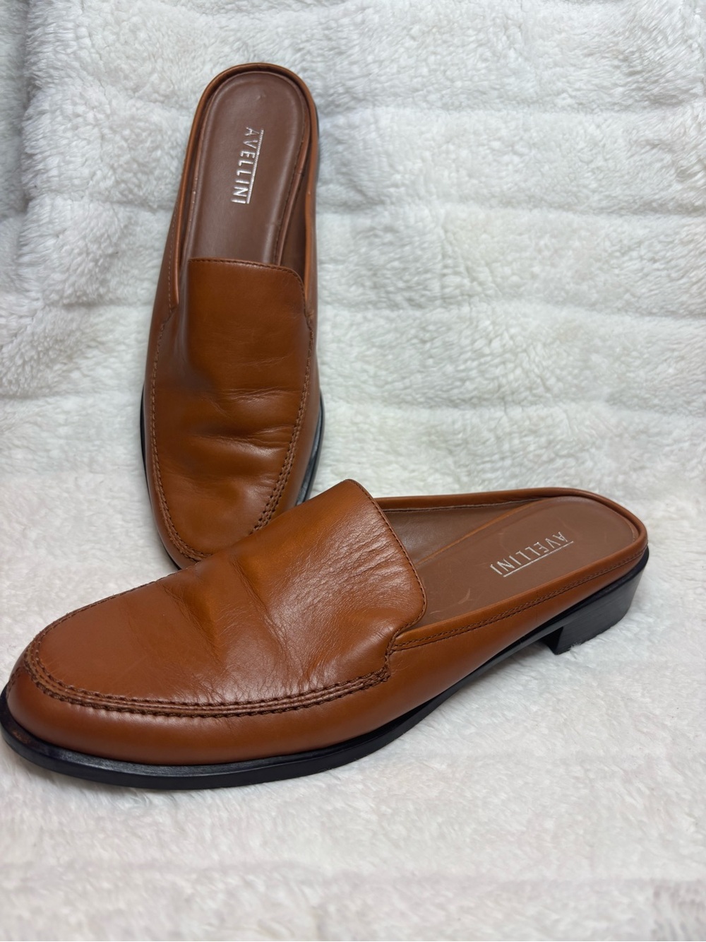 Avellini Leather Cognac Brown Mules Slides Sz 9